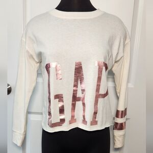 GAP Kids Distressed Metallic Rose Gold Logo Crop Top - Size XL